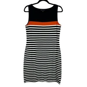 Brooks Brothers Nautical Coastal Striped Sleeveless Dress Medium Navy Blue White
